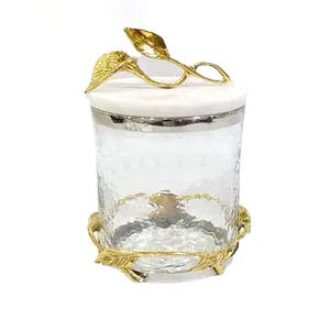 Design Clean Glass <b>Canister</b> with Decorative White Marble Lid <b>Canisters</b> for Kitchen Home Decor - Product Image 2