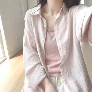 เสื้อเชิ้ตคอปกผ้าฝ้าย100% ผู้หญิง, เสื้อเชิ้ตแขนยาวระบายอากาศดีลำลองฤดูร้อน - Product Image 2