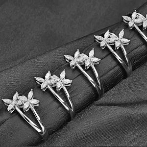 แหวนทองคำแท้ 14k ดีไซน์ดอกไม้สวยงามสำหรับผู้หญิง ปรับขนาดได้ ประดับเพชรทรงมาร์ควิสจากแล็บ ดีไซน์แหวนแบบแยกชิ้น - Product Image 2