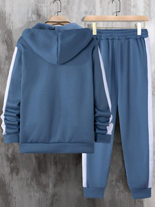 OEM Vente en gros Survêtement pour homme d'hiver avec capuche et pantalon de survêtement à coutures contrastées sur les côtés, cordon de serrage, haute qualité, personnalisé, 100% coton - Product Image 2