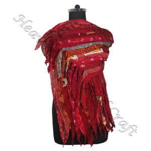 Soie recyclée Sari 15 bandes Designer foulards faits à la main étole châles SC665 soie fine en gros recyclé Vintage Sari femme écharpe - Product Image 1