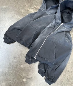 Sweat à capuche Streetwear personnalisé de haute qualité, polaire, double couche vintage vierge, lavage à l'acide, soleil, délavé, sweats à capuche avec poches en détresse - Product Image 3