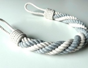 <b>Gray</b> and White Cotton Rope <b>Curtain</b> Tieback Four Strand Twist Handmade Holder - Product Image 1