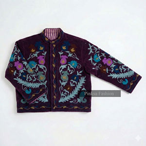 Manteau court ethnique vintage en velours noir, style bohème, brodé à la main, motif floral, écologique, luxe pour femmes, hiver - Product Image 5