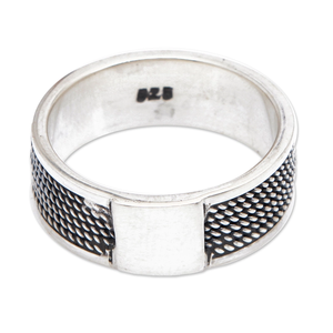 Anillo de declaración hecho a mano de plata de ley 925, banda estampada de cuerda pulida y oxidada, anillos de moda de armonía - Product Image 4