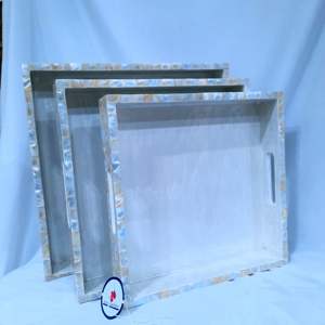 Juego de bandeja de servicio de madera rústica moderna, característica decorativa de cocina personalizada grande para madre perla, hogar, comedor, regalos de navidad - Product Image 3