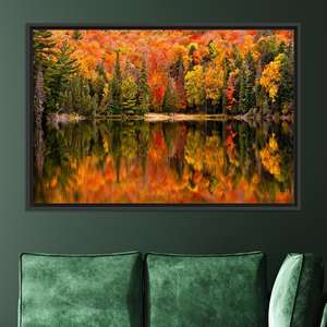 Reflejo del Bosque Otoñal: Lienzo Impreso para Decoración del Hogar, Lienzo con Marco NEGRO - Product Image 1