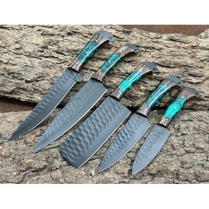 Cuchillo de Chef de cocina de acero inoxidable profesional, juego de 5 piezas, cuchillos de Chef de cocina Tang completo con bolsa de rollo de cuero - Product Image 3