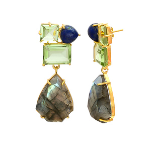 New Arrival Geometric square Shape <b>Earring</b> with tiger Eye and Lapis Lazuli <b>Peridot</b> Hydra Chaceldony Gemstone <b>Earring</b> by Gemstone - Product Image 2