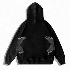 เสื้อฮู้ดไซส์ใหญ่พิเศษสำหรับผู้ชายผ้าปะติดแบบ3D ฟอกสีกรดสีทูโทนสำหรับผู้ชาย - Product Image 2