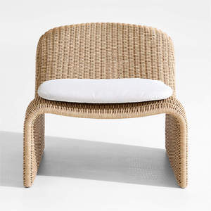 Handwoven Rattan <b>Lounge</b> <b>Chair</b> Natural Wicker Accent <b>Chair</b> Large Curved Shape with <b>Cushion</b> for Living Room Home Decor - Product Image 1