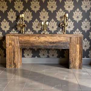 Mesa Consola de Madera de Lujo Contemporánea Hecha a Mano con Detalles Rústicos de Hierro y Mármol, Convertible para Uso en el Hogar, Hotel, Sala de Estar o Entrada - Product Image 2