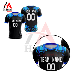 Camiseta de fútbol de sublimación azul negro 100% poliéster 160 GSM tela transpirable nombre del equipo personalizado y número camiseta de fútbol - Product Image 6