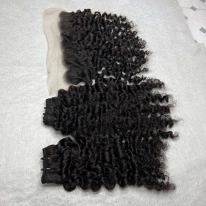 Vente en gros 100% paquets de cheveux humains/extensions de cheveux humains bouclés birmans, faisceaux de tissage bouclés birmans avec fermeture frontale - Product Image 3