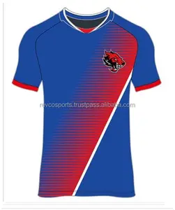 新设计升华聚酯美式足球球衣蓝色和红色足球比赛衬衫无松紧袖比赛球衣