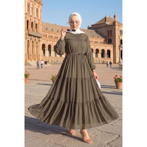 Robe en mousseline de soie kaki à superpositions avec taille élastique, style décontracté, élégant, de soirée, formel, logo personnalisé, taille unique, OEM ODM disponible - Product Image 1