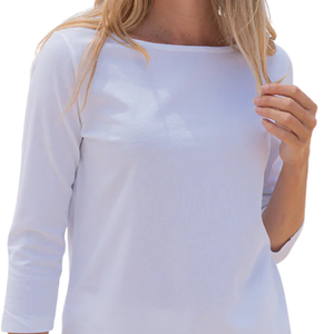 Women <b>White</b> 3/4 Sleeve Boat Neck T Shirt 100% Luxury Organic Cotton Pre Shrunk GOTS Certified Premium Soft Classic Fit Tee - Product Image 6