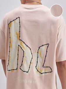 T-shirt pour homme surdimensionné en coton lourd uni de qualité supérieure, logo sur le devant, écologique, respirant, 280 g - Product Image 5