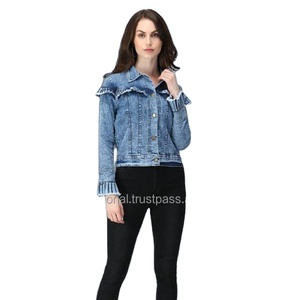 Nouvelles vestes élégantes en jean denim pour femmes vestes de camionneur à la mode pour dames veste universitaire en gros et personnalisée - Product Image 1