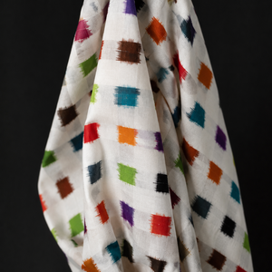 Handwoven Double Ikat <b>Fabric</b> Yardage White Base Multicolor Geometric Pattern Textile for Apparel and Home Decor - Product Image 2