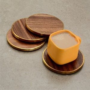 Wooden coaster set for tea coffee cups dining <b>table</b> kitchen office home decor natural finish handcrafted ecofriendly - Product Image 3