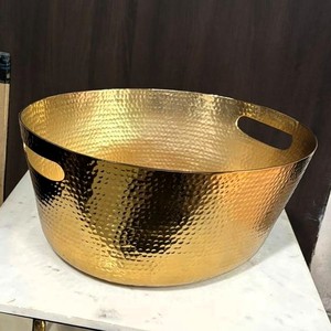 Tazón de aluminio martillado de lujo Acabado dorado Técnica pulida Estilo rural Durable Decorativo Funcional para vino de fiesta - Product Image 3