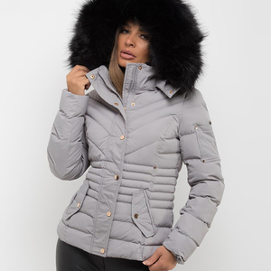 Nouveau design Veste polaire grise OEM pour femmes avec capuche Veste à glissière et bulle Veste en duvet matelassée d'hiver pour femmes - Product Image 1