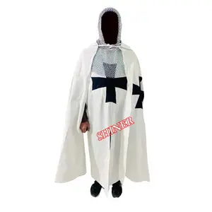 Ortaçağ haçlı Templar kapşonlu tunik Knights giydirin Crusader Surcoat pelerin el yapımı Adult acadult kostümleri yetişkin pamuk seti için