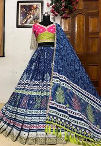 Nueva impresión digital de algodón de muselina especial Navratri y lienzo de trabajo de espejo Real Patta con Cancan Lehenga Choli con Dupatta - Product Image 5