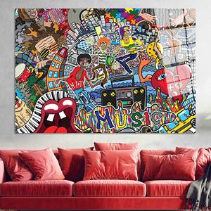 Tableau sur toile imprimé graffiti musical élégant : Décoration bohème, ART SUR VERRE TÉRMÉTRAL - Product Image 1