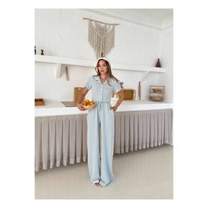 Camicia corta Oversize Casual da donna estiva con tuta e tutina a gamba larga - Product Image 6