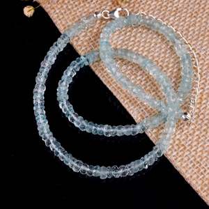 Aquamarine 925 Sterling Silver AAA+ Grade 100% Natural 3.5mm Rondelle Beaded Necklace Unisex Everyday Wear Fine Jewelry - Product Image 1