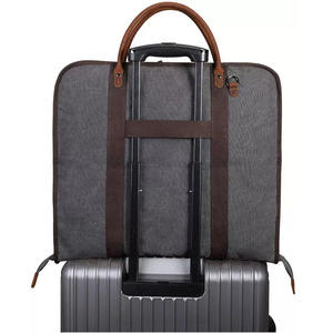 Leather Canvas <b>Garment</b> <b>Bag</b> Foldable Premium Waterproof Zipper Closure Travel Suit Carrier Hanging Organizer for Business - Product Image 2