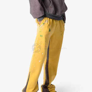 New Arrival Solid Color Wide Leg Track <b>Trousers</b> Canvas Men's Stylish High Flared <b>Elastic</b> <b>Waist</b> Quick Dry Anti-Wrinkle - Product Image 2