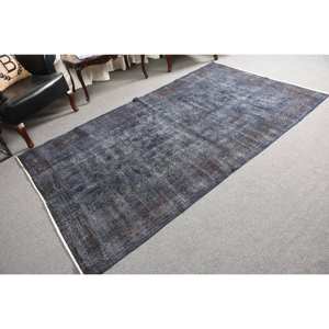 Vintage 4ft 9in X 8ft 8in tapis turc bleu et marron plat tissage laine tapis avec support en Latex pour décorations de salon - Product Image 2