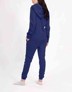Ensemble classique d'athlétisme bleu marine sweat à capuche zippé doux avec joggers élégants pour des tenues quotidiennes sans effort Logo personnalisé survêtements pour femmes - Product Image 3