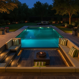 สระว่ายน้ำสไตล์ชนบทพร้อมขอบหินธรรมชาติและพื้นไม้ - Product Image 1