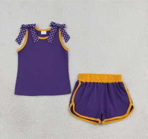 ชุดเสื้อผ้าเด็กผู้หญิงแขนกุดลายจุดสีม่วงพร้อมโบว์ - Product Image 2