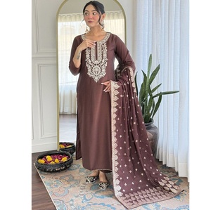 Nueva colección Kurta Set de mujer Viscosa Chanderi con bordado Trabajo Pakistaní Kurti Set de proveedor indio - Product Image 1