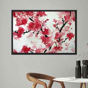 ภาพพิมพ์บนผ้าใบลายดอกซากุระอันงดงาม ศิลปะตกแต่งผนังลายดอกไม้ญี่ปุ่น 1P:กรอบสีดำ - Product Image 1