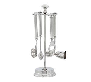 Ensemble d'outils de bar en acier inoxydable finition argent premium avec support, accessoires de cocktail professionnels, durables, essentiels pour le bar à domicile - Product Image 1