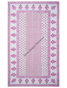 Nappe de table indienne traditionnelle imprimée en blocs Belle couverture de salle à manger et de mariage ethnique à motif floral rose livré artisanalement - Product Image 6