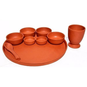 Ensemble de vaisselle artisanal en terre cuite, écologique, biodégradable, réutilisable, portable, grand format, avec cuillère, fourchette, couteau et baguettes - Product Image 1