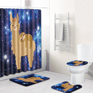 Funny Emoji Print <b>Bathroom</b> Rug <b>Set</b> Shower Curtain Toilet Cover Bath <b>Mat</b> 4 Piece - Product Image 4