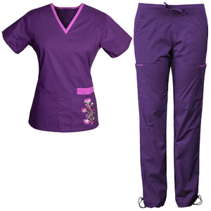 Uniforme de Enfermería para Mujer de la Mejor Calidad, KATBROS INDUSTRY, Conjunto de Blusa y Pantalón con Logotipo Personalizado, Estampado Floral, Spandex, Lona Elástica - Product Image 2