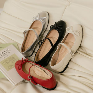 Bout rond Mary Jane poupée appartements en cuir véritable supérieur rembourré talon doublure boucle sangle fermeture - Product Image 2