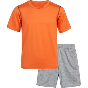 Conjunto deportivo informal de verano con camiseta naranja y pantalones cortos grises, conjunto coordinado, tamaño y diseño personalizados, precio al por mayor - Product Image 1