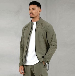 Hombres grafito utilidad tejido bombardero Stand Collar 85% poliamida 15% elastano Oliva completo Zip puños personalizable bordado - Product Image 2