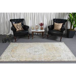 พรมสีเบจสไตล์ตุรกีวินเทจขนาด3.8x7.7ฟุตผ้าขนสัตว์ลาเท็กซ์การเย็บปะติดปะต่อกันสี่เหลี่ยมผืนผ้าพื้นที่ขนาดใหญ่สำหรับห้องโถงห้องพรม - Product Image 1