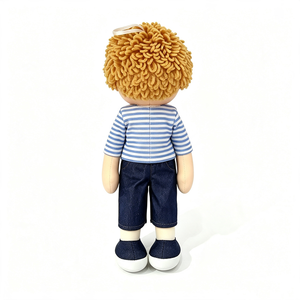 customized Boy fabric doll, plush Curly blonde hair boy <b>stuffed</b> doll, <b>Soft</b> boy rag doll, Striped shirt boy plush <b>toy</b> - Product Image 6